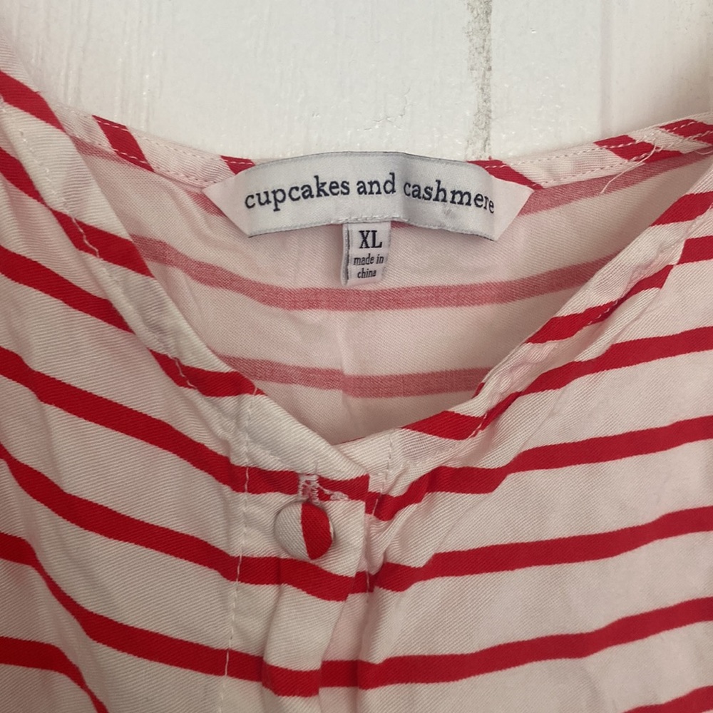 Cupcakes & Cashmere Red and White Striped Button Down Ruffle Tank - Picture 2 of 3